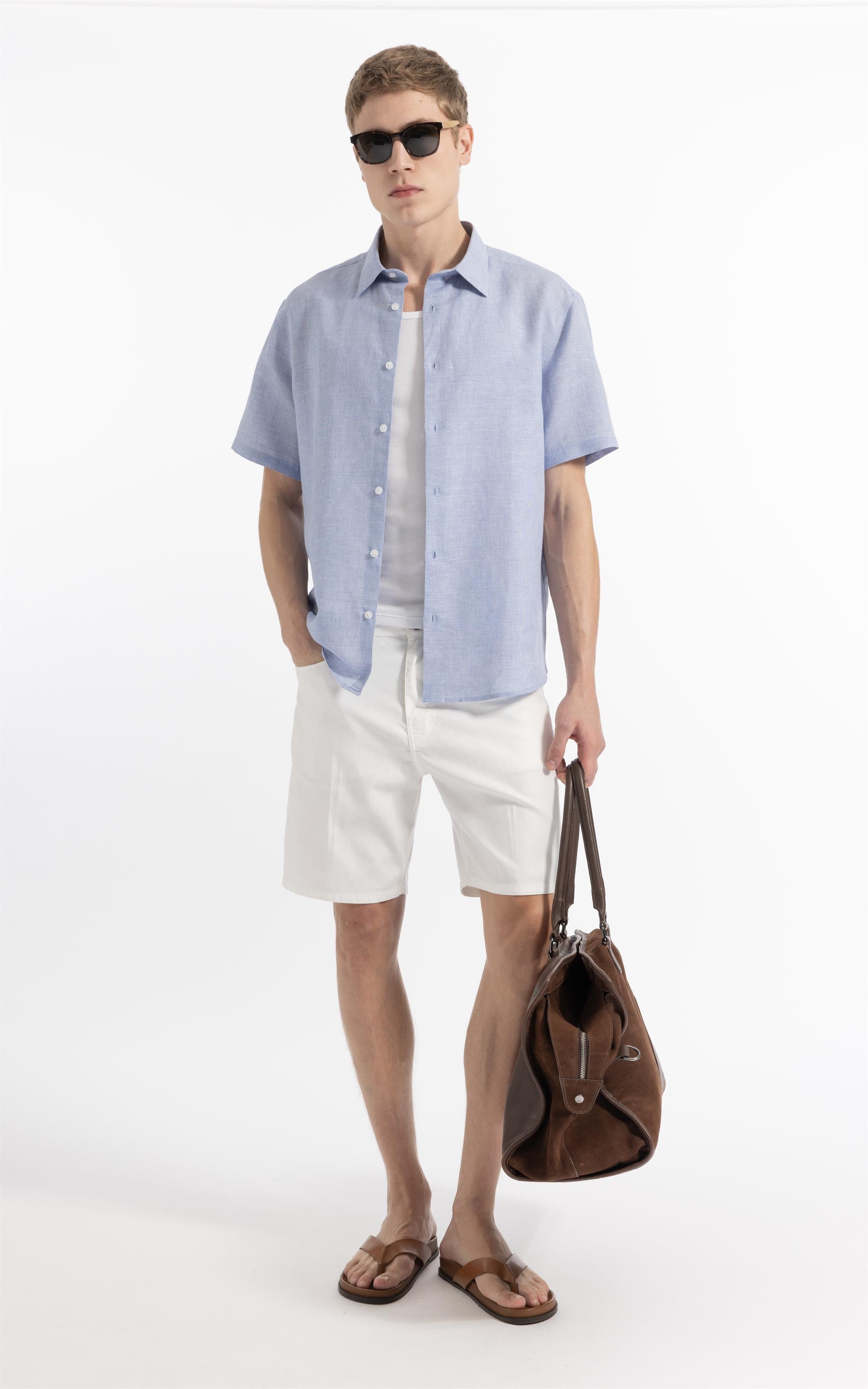 Camisa Linen Blend Lanusei Retro Shangai Azul Jeans                              