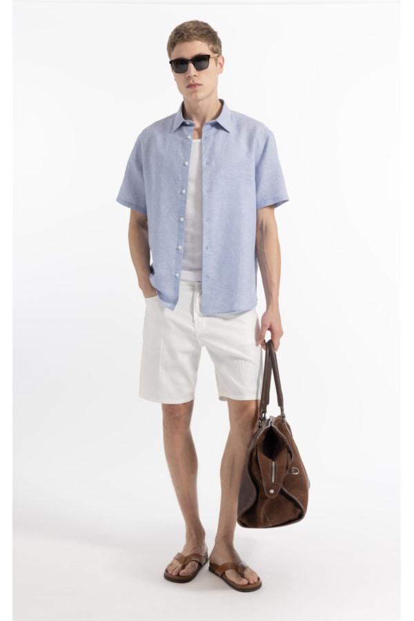 Camisa Linen Blend Lanusei Retro Shangai Azul Jeans                              