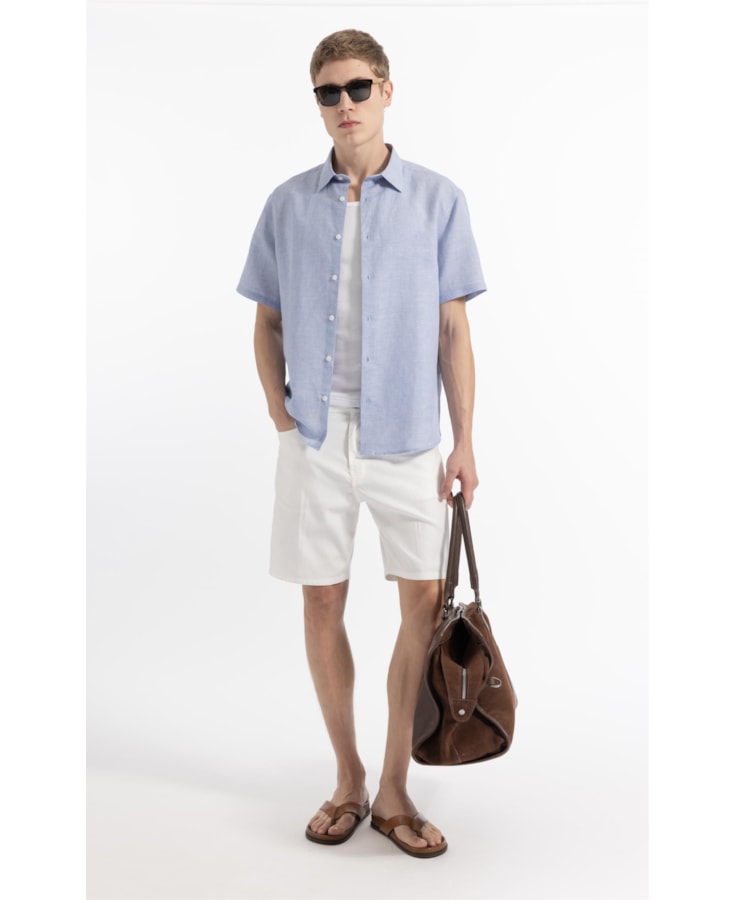 Camisa Linen Blend Lanusei Retro Shangai Azul Jeans                              