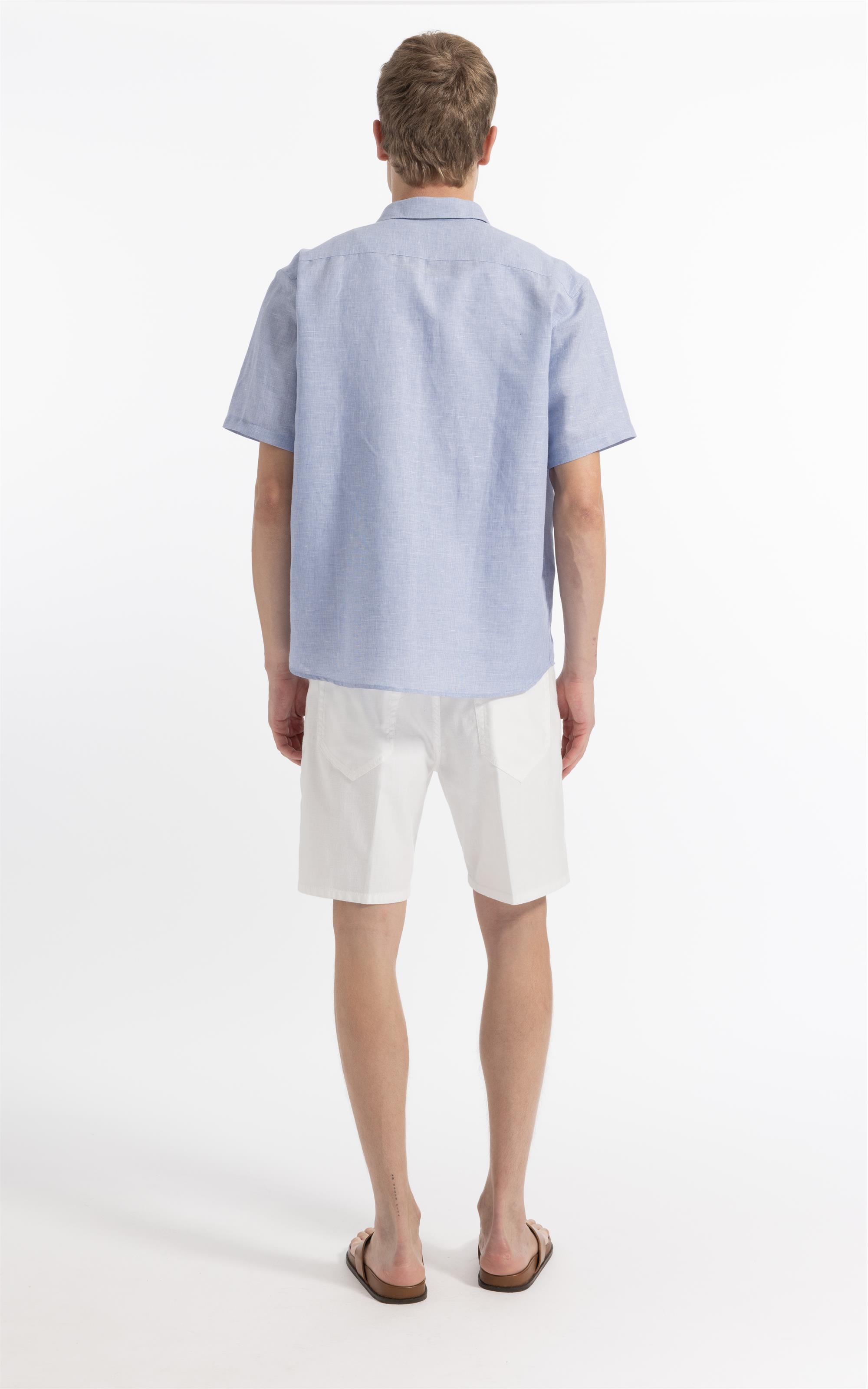Camisa Linen Blend Lanusei Retro Shangai Azul Jeans                              