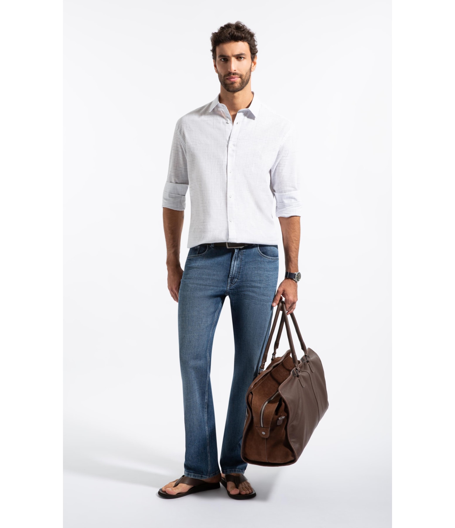Camisa Linen Like Ft Mission Plaid Class Branco