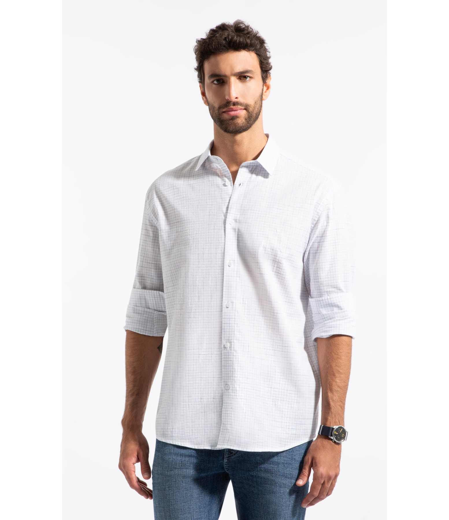 Camisa Linen Like Ft Mission Plaid Class Branco