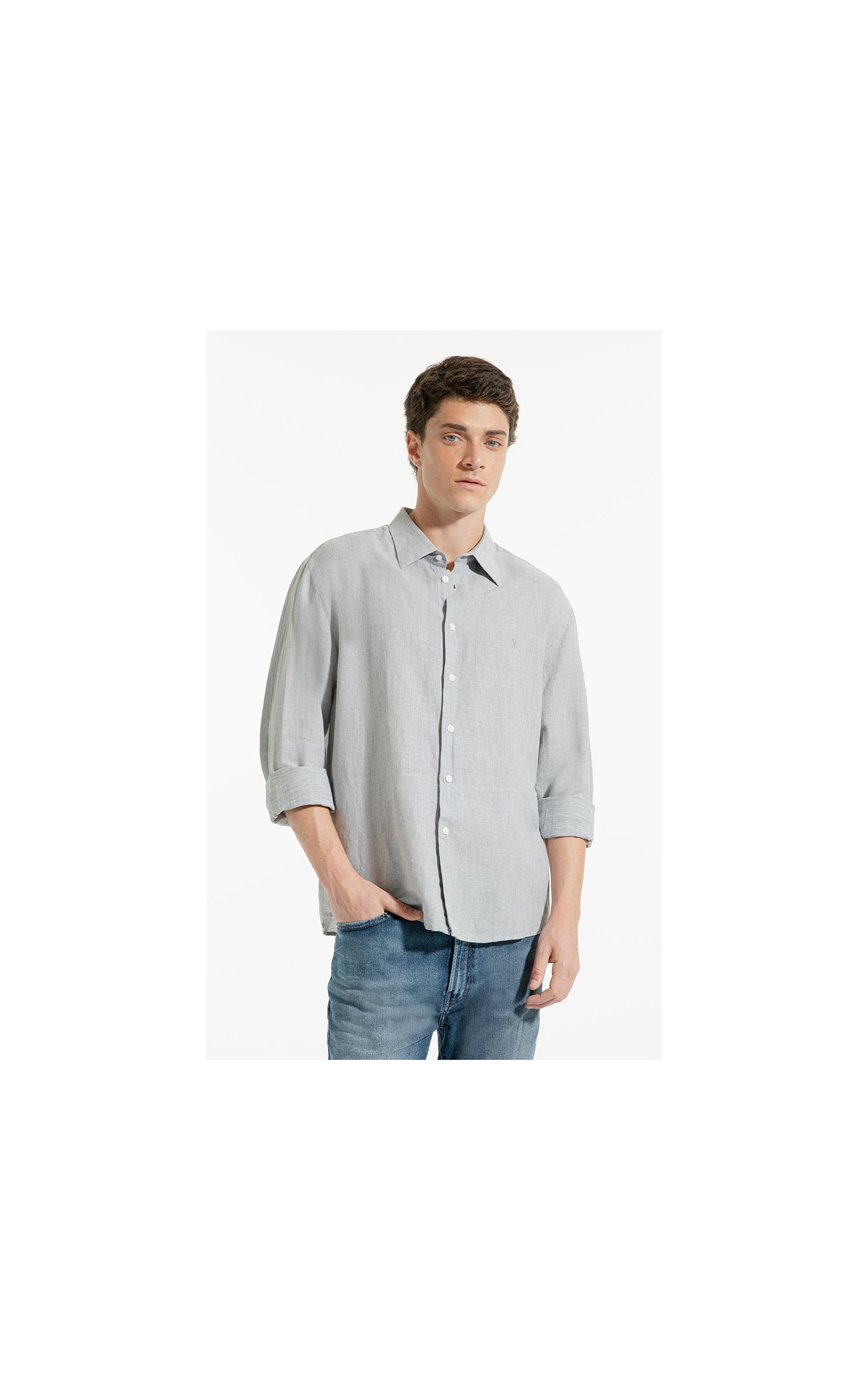 Camisa Linho Bari Classic Anatomic Silver Gray