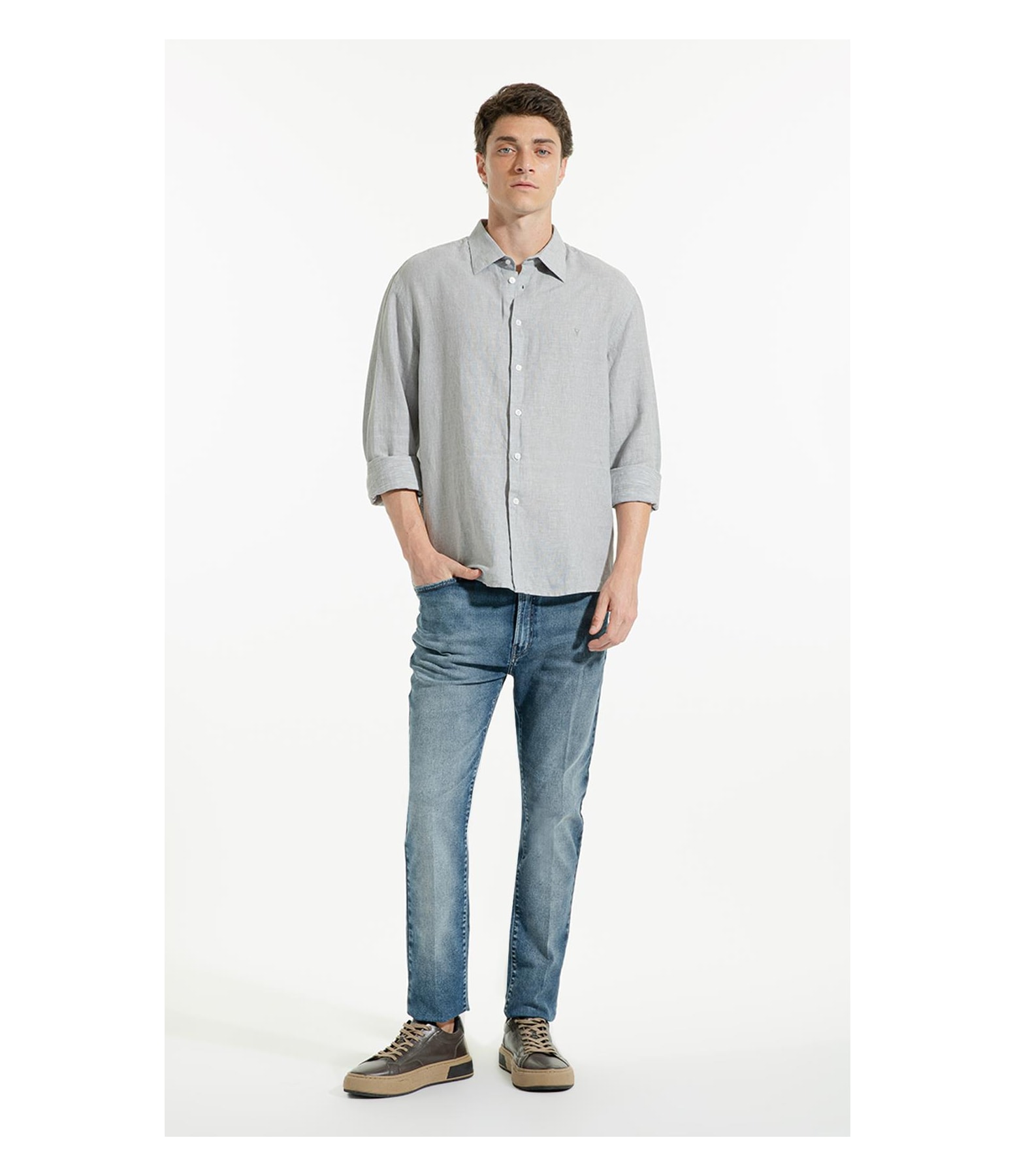 Camisa Linho Bari Classic Anatomic Silver Gray