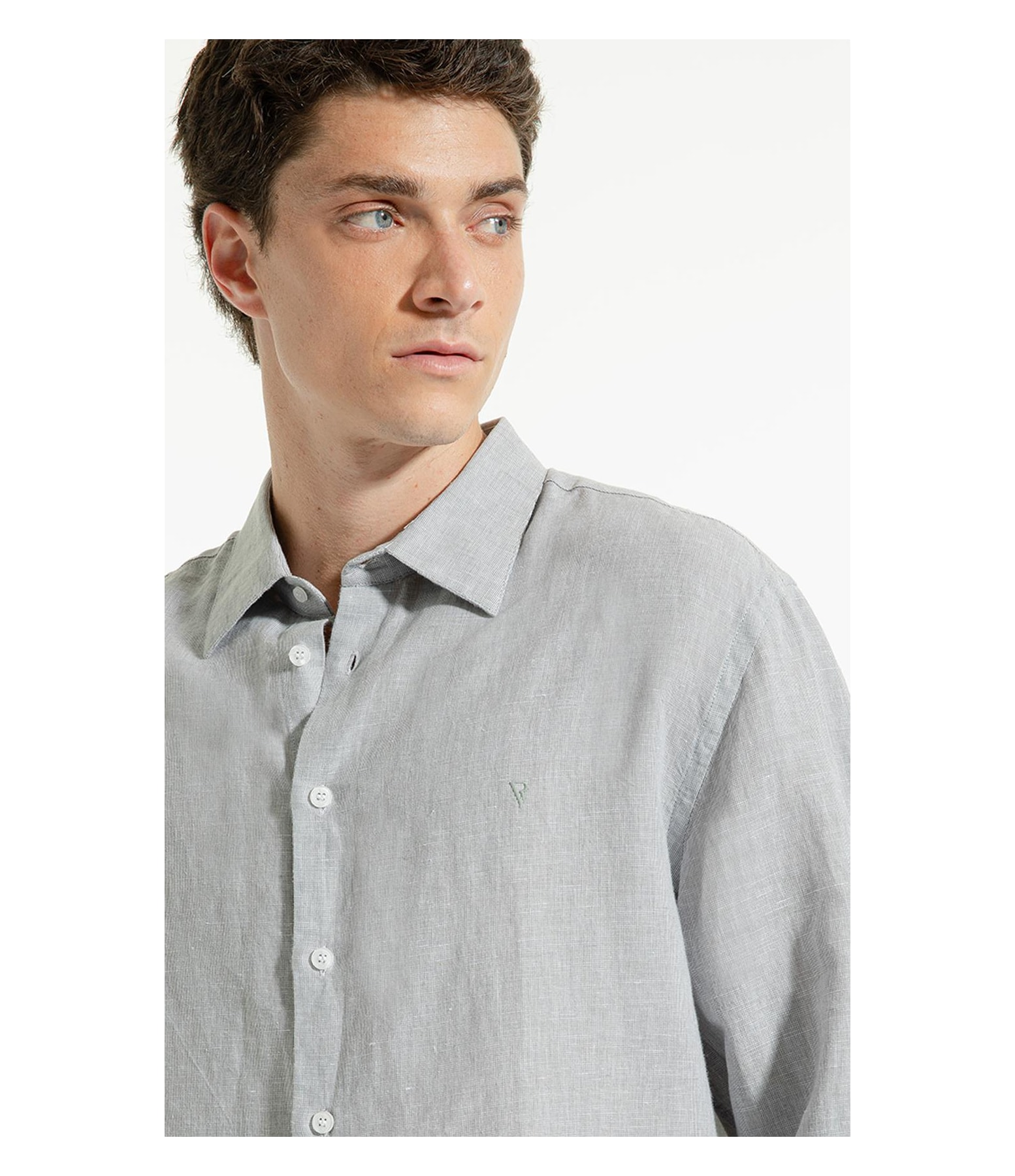 Camisa Linho Bari Classic Anatomic Silver Gray