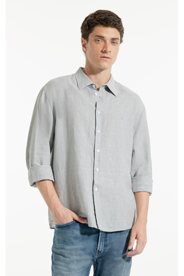 Camisa Linho Bari Classic Anatomic Silver Gray
