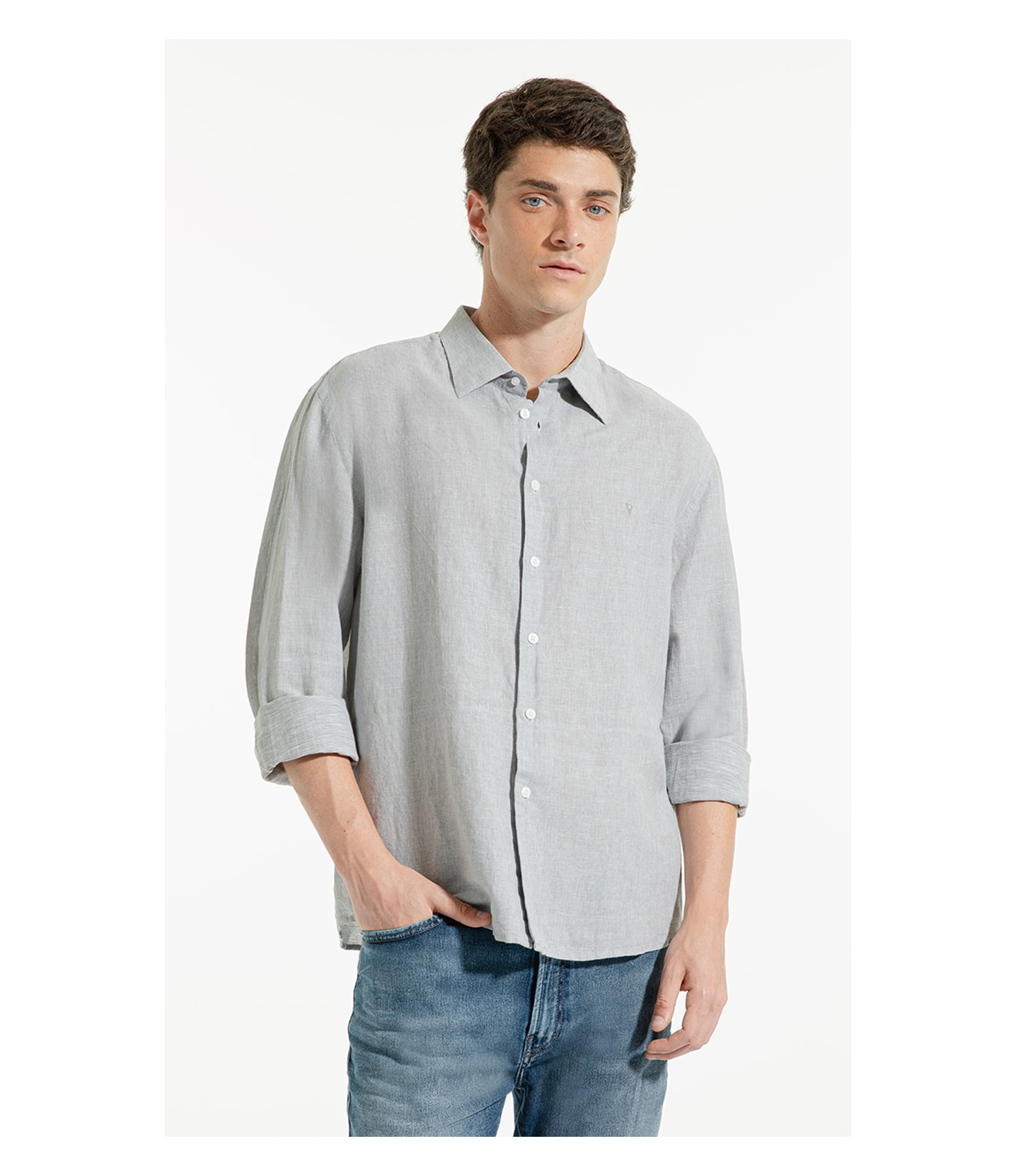 Camisa Linho Bari Classic Anatomic Silver Gray