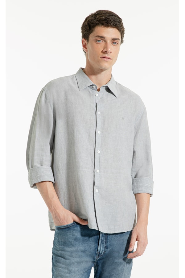 Camisa Linho Bari Classic Anatomic Silver Gray