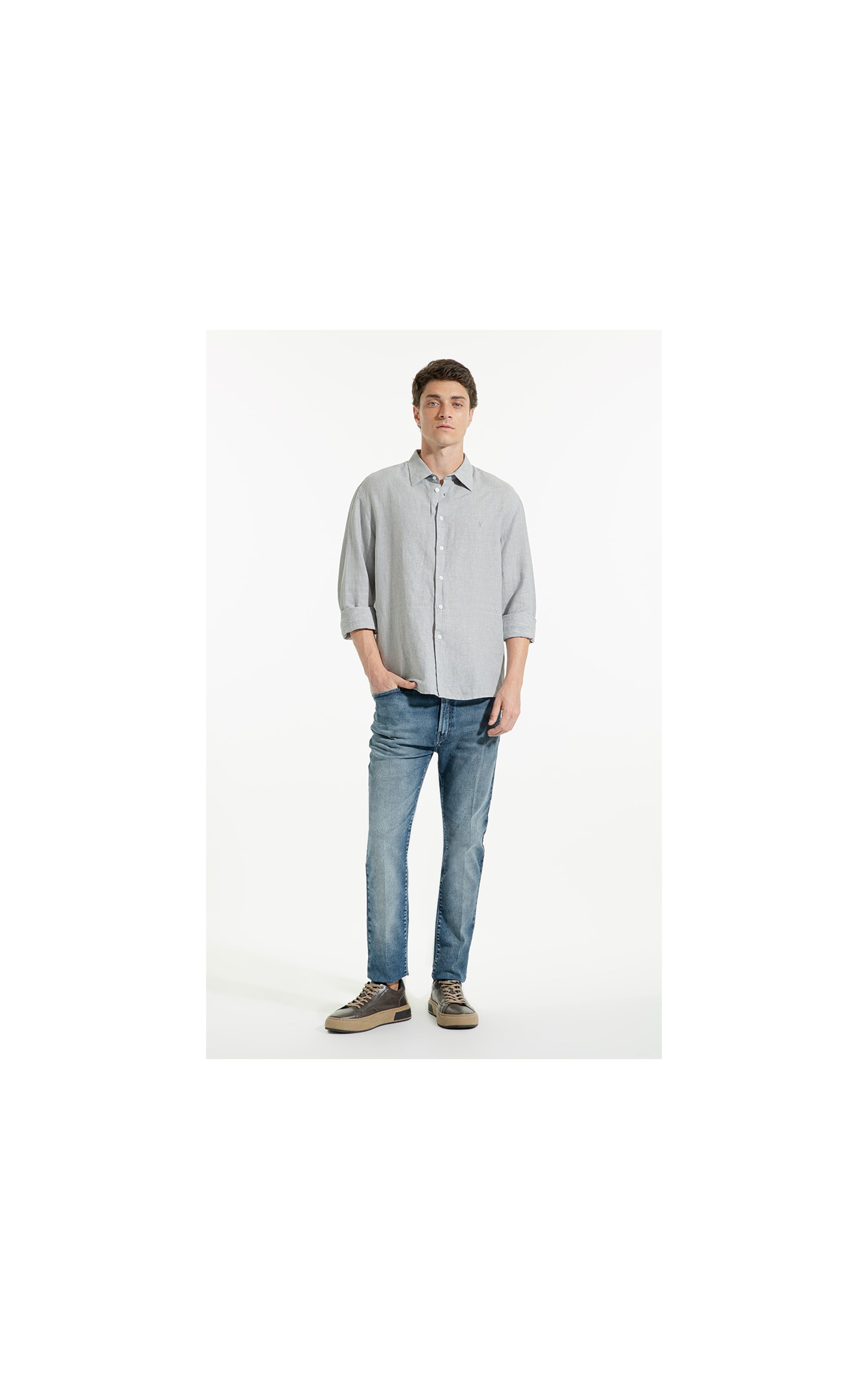 Camisa Linho Bari Classic Anatomic Silver Gray