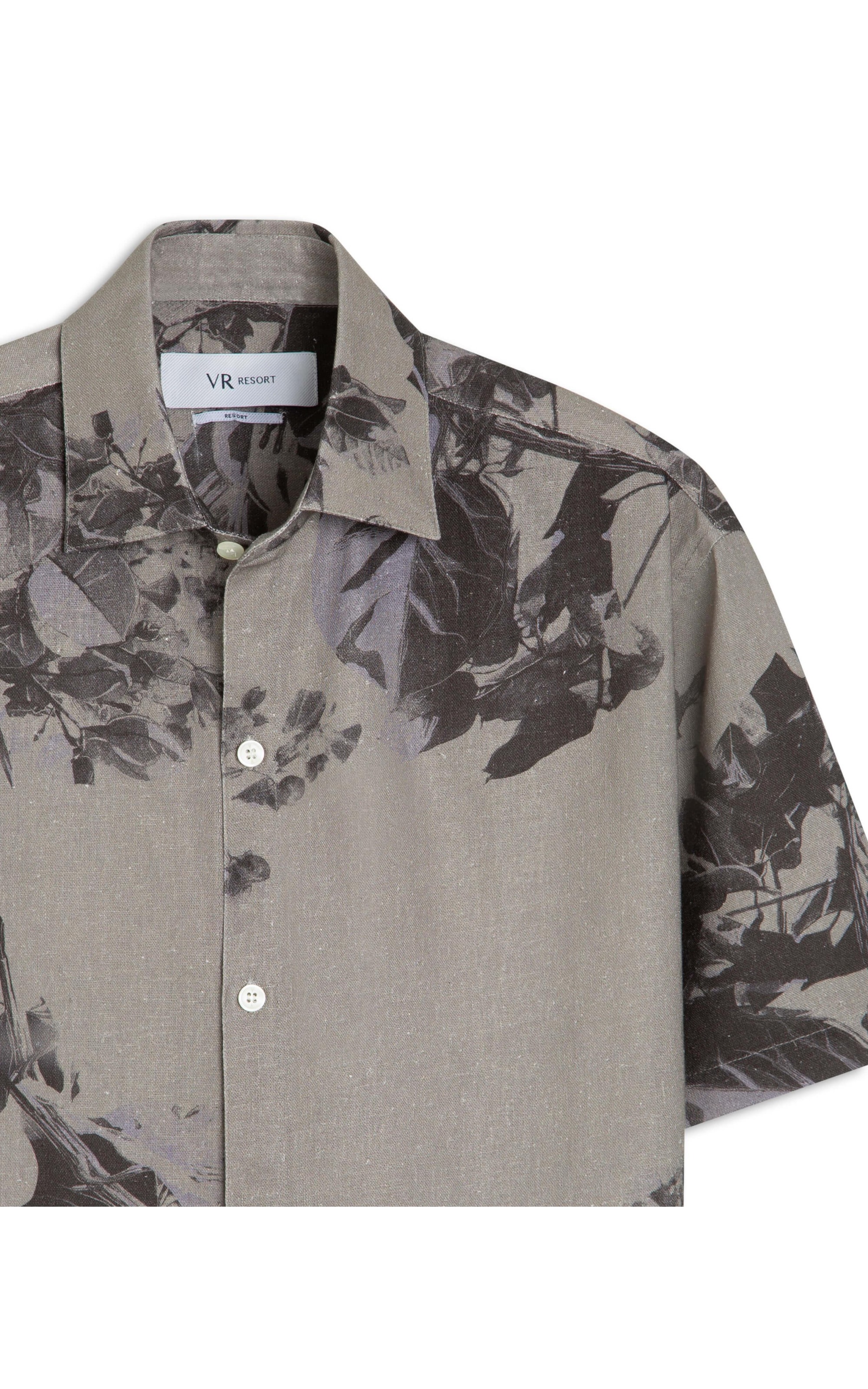 Camisa Linho Folhagem Militar Verde Militar