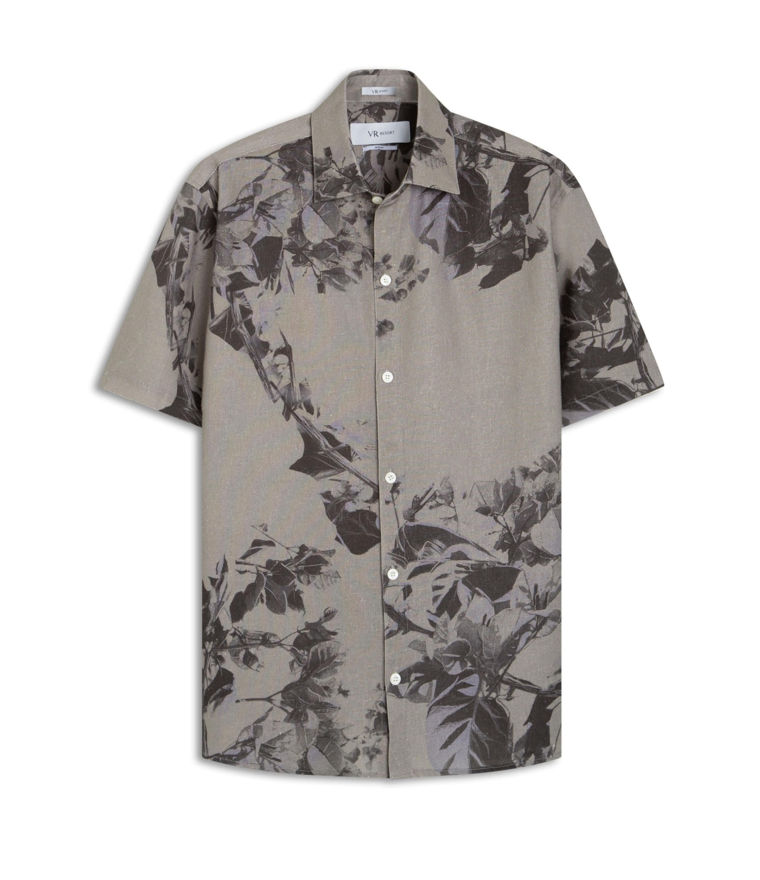 Camisa Linho Folhagem Militar Verde Militar