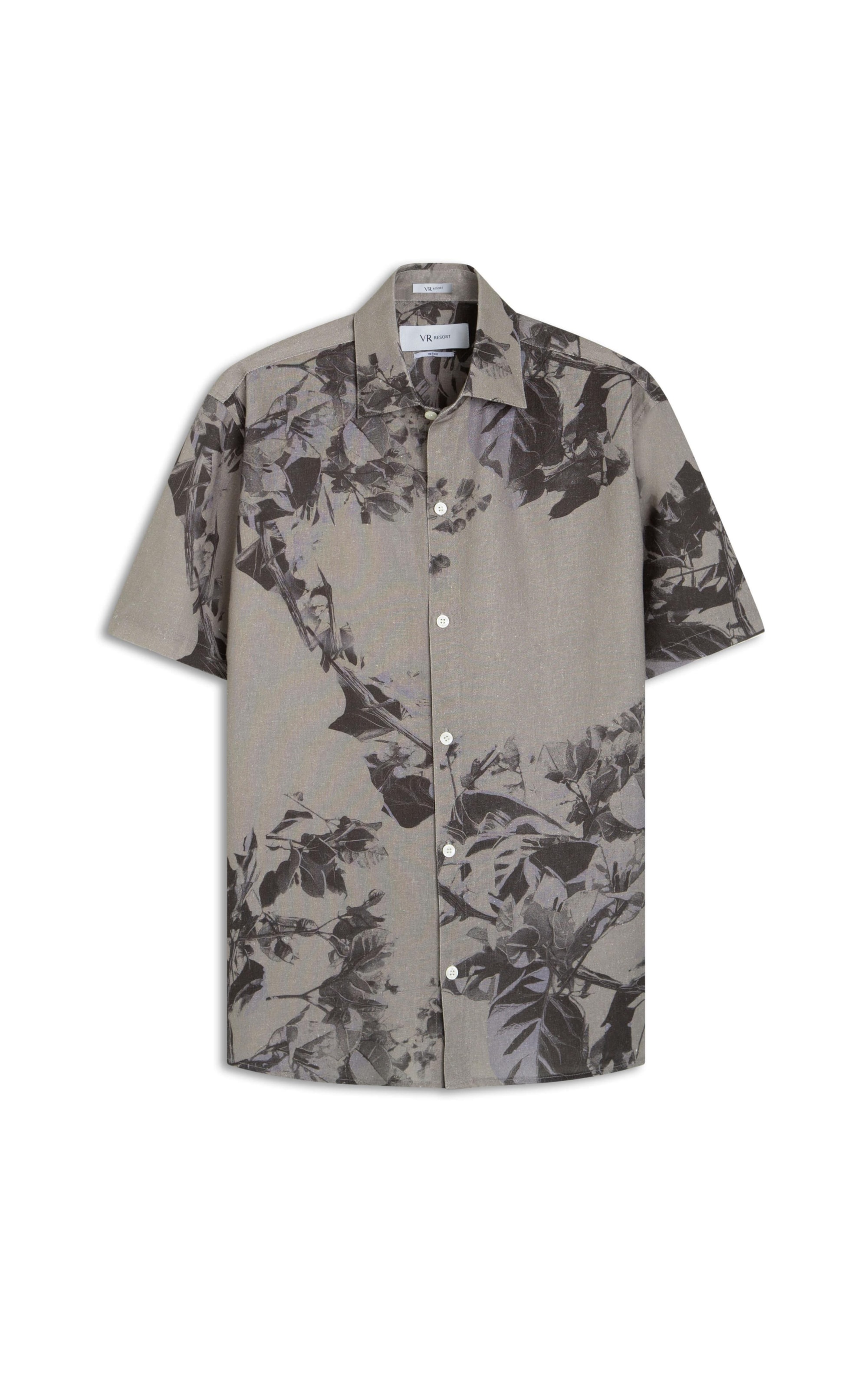 Camisa Linho Folhagem Militar Verde Militar