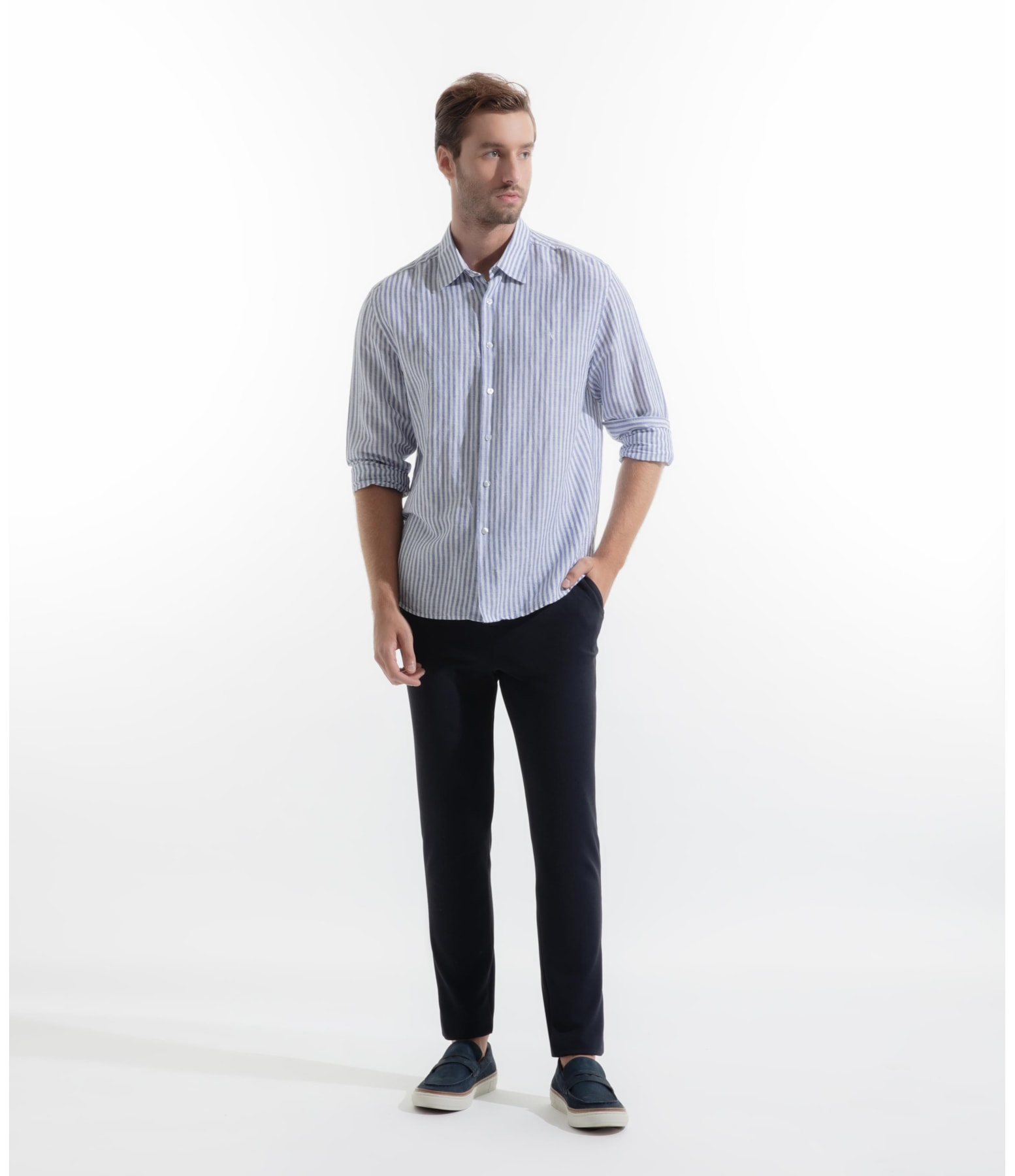 Camisa Linho Irish Azul Bic