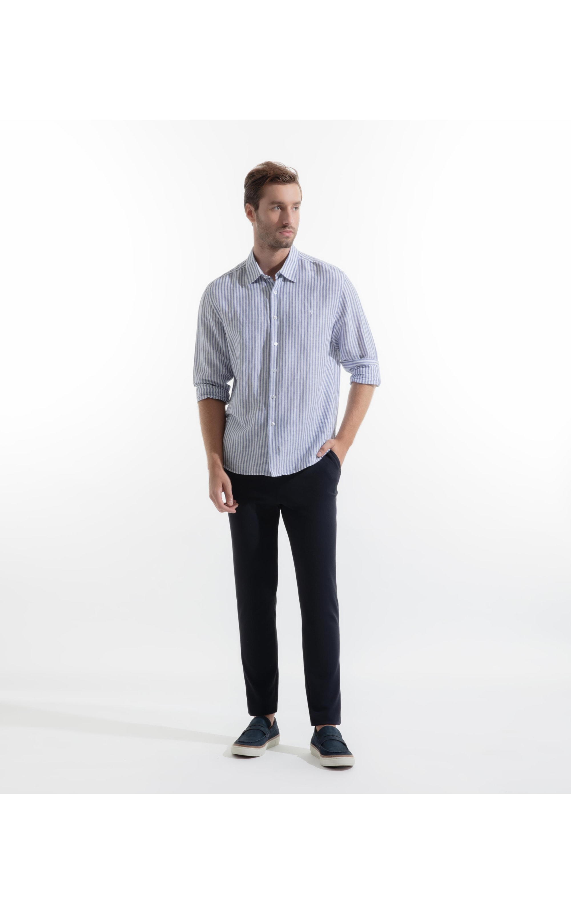 Camisa Linho Irish Azul Bic
