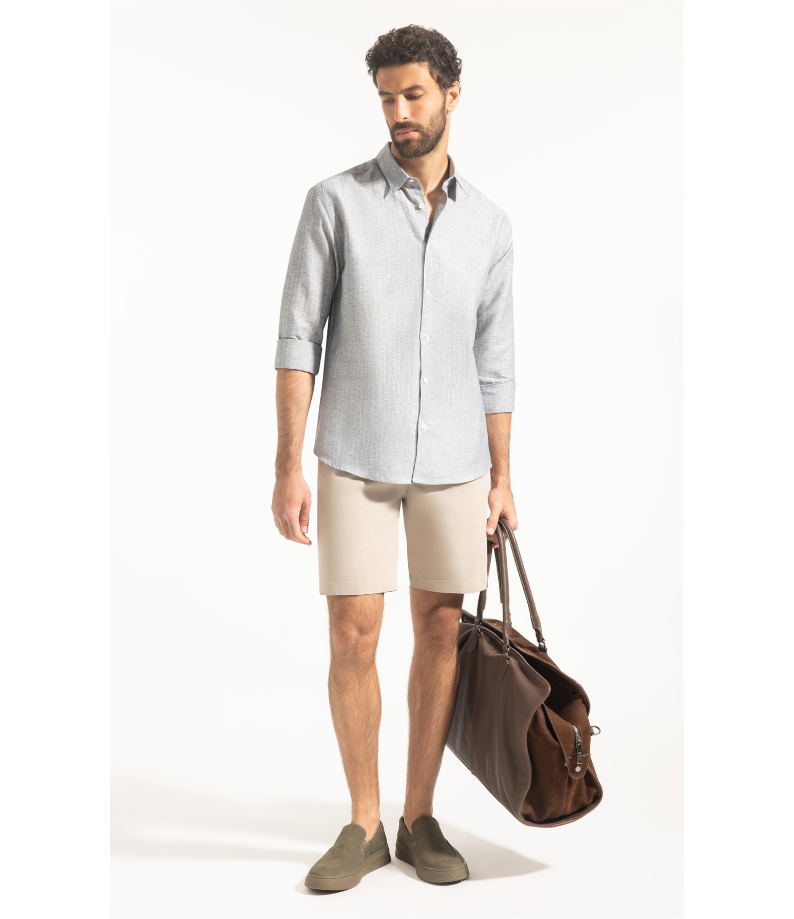 Camisa Linho Listra Pontilhada Classic Shangai Azul Bic