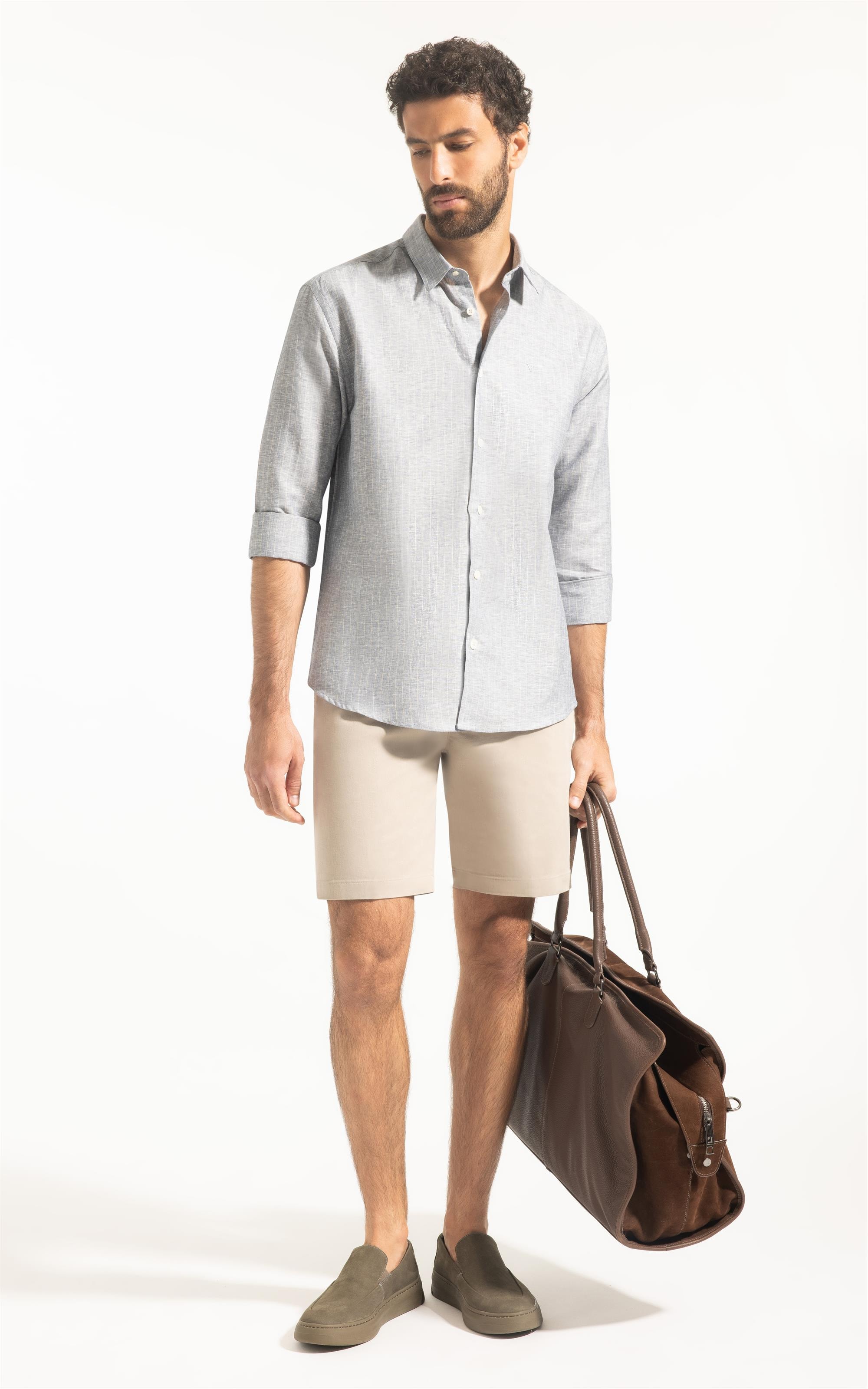 Camisa Linho Listra Pontilhada Classic Shangai Azul Bic