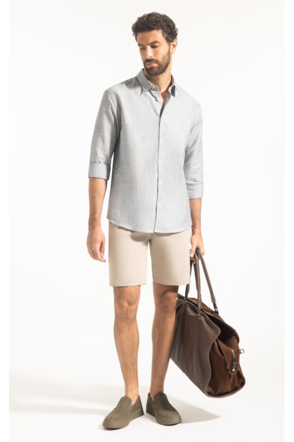 Camisa Linho Listra Pontilhada Classic Shangai Azul Bic