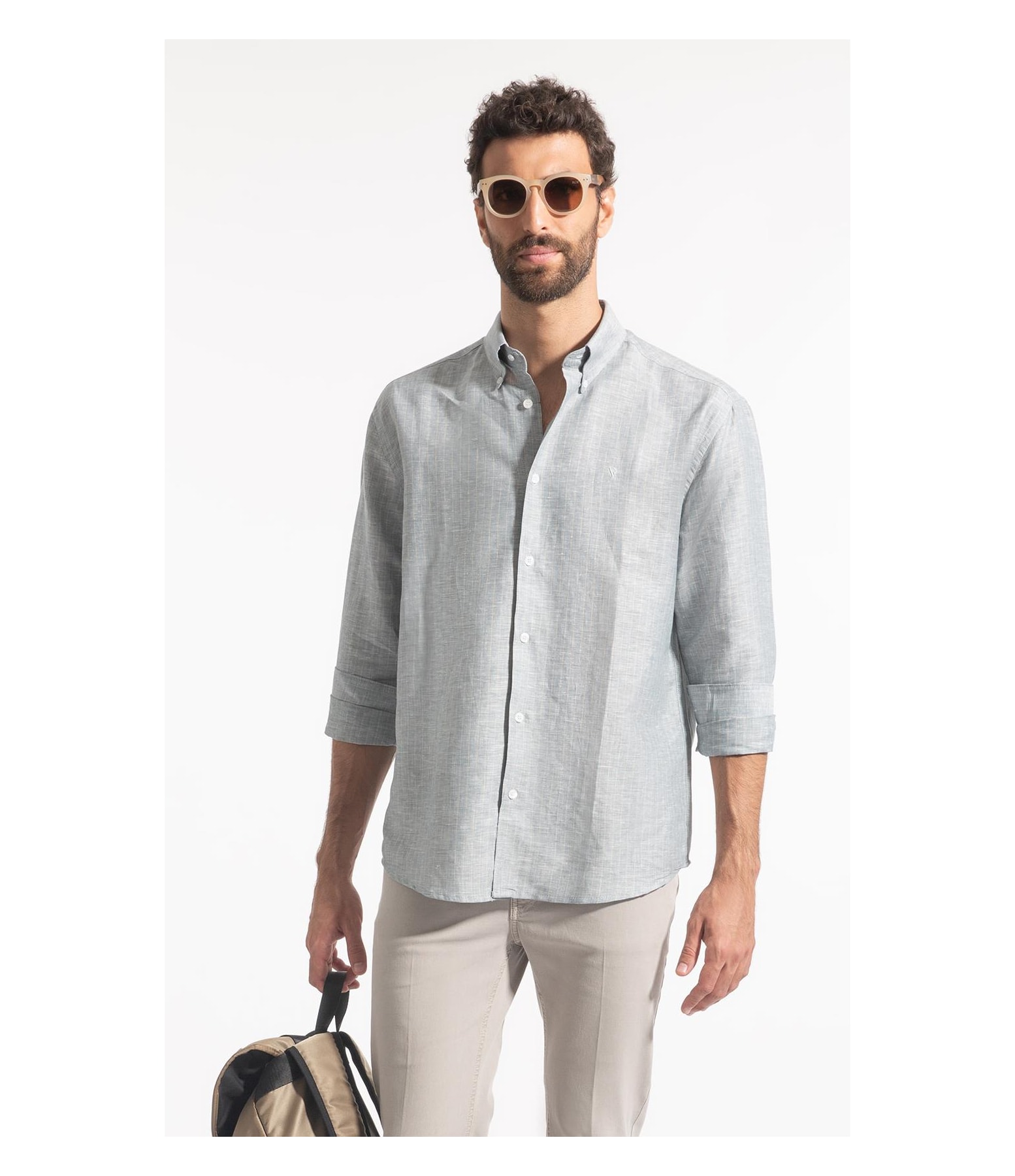 Camisa Linho Listrado Mark Classic Bd Marinho