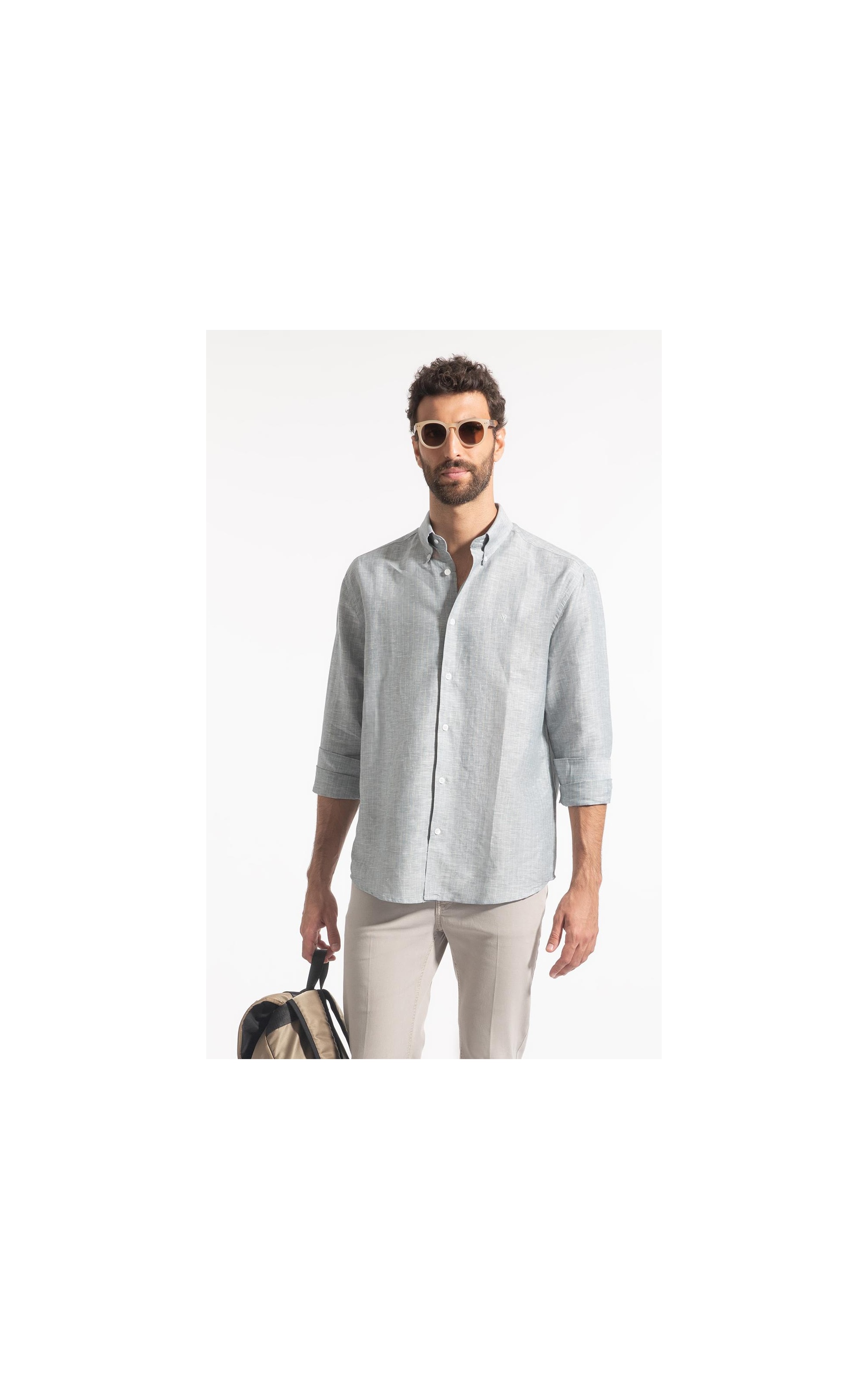 Camisa Linho Listrado Mark Classic Bd Marinho