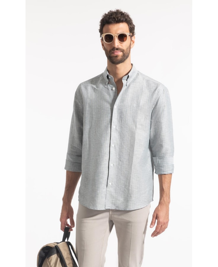Camisa Linho Listrado Mark Classic Bd Marinho