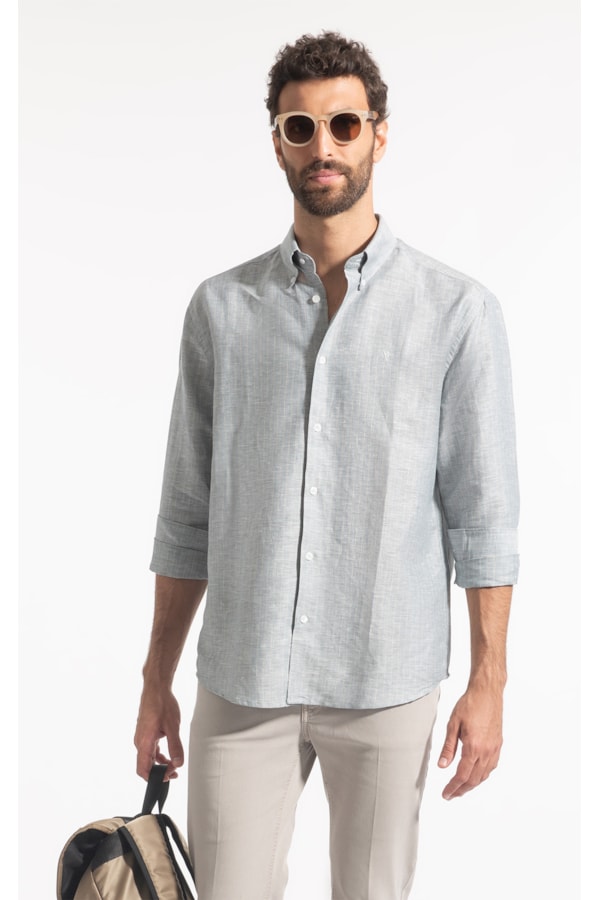 Camisa Linho Listrado Mark Classic Bd Marinho