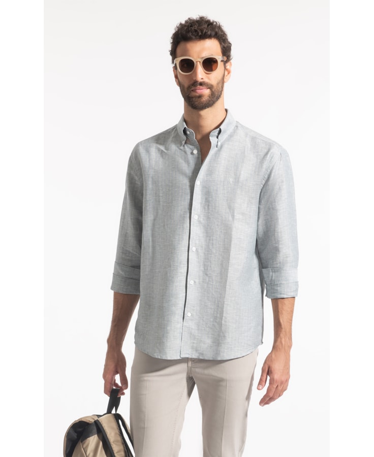 Camisa Linho Listrado Mark Classic Bd Marinho