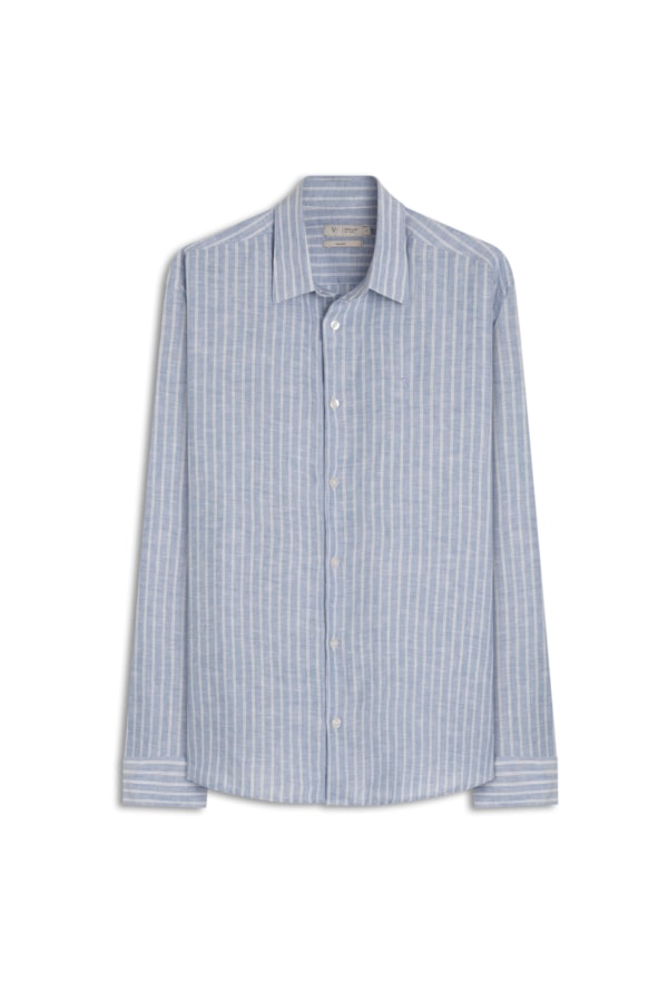 Camisa Linho Listras Azul Bic
