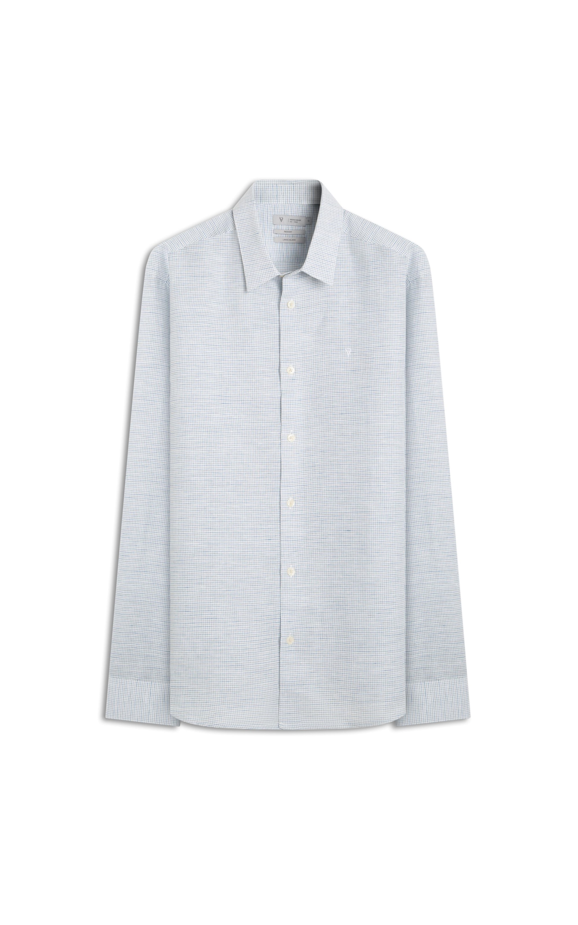 Camisa Linho Mini Chess Azul Claro
