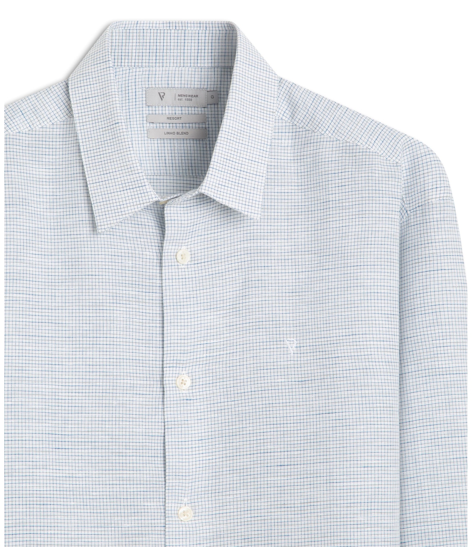 Camisa Linho Mini Chess Azul Claro