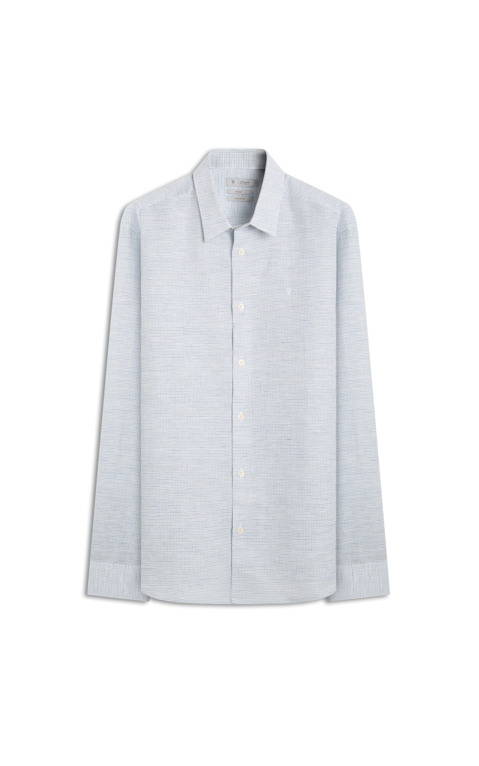 Camisa Linho Mini Chess Azul Claro