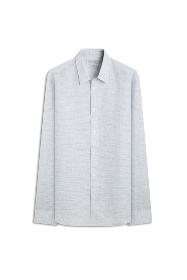 Camisa Linho Mini Chess Azul Claro