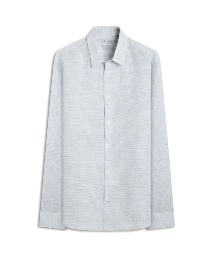 Camisa Linho Mini Chess Azul Claro