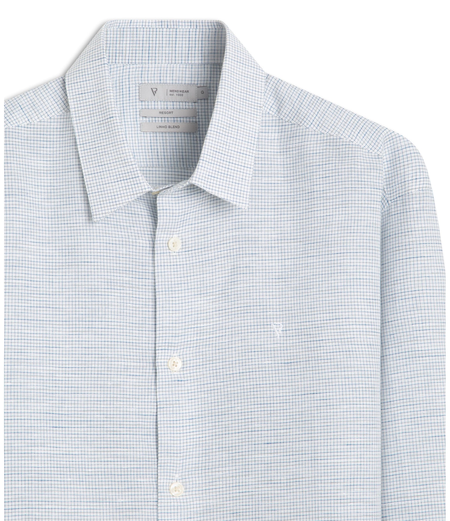 Camisa Linho Mini Chess Azul Claro