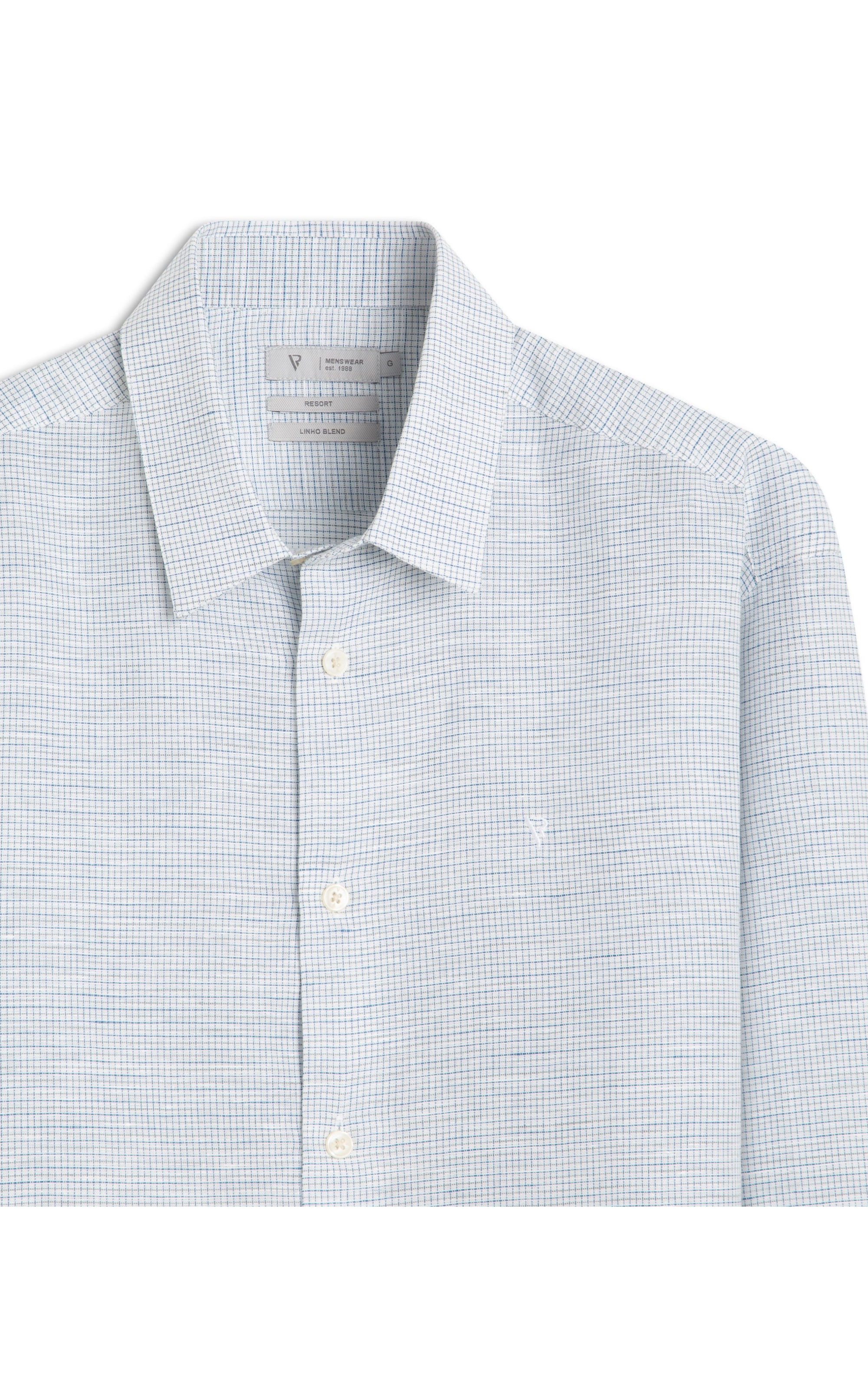 Camisa Linho Mini Chess Azul Claro