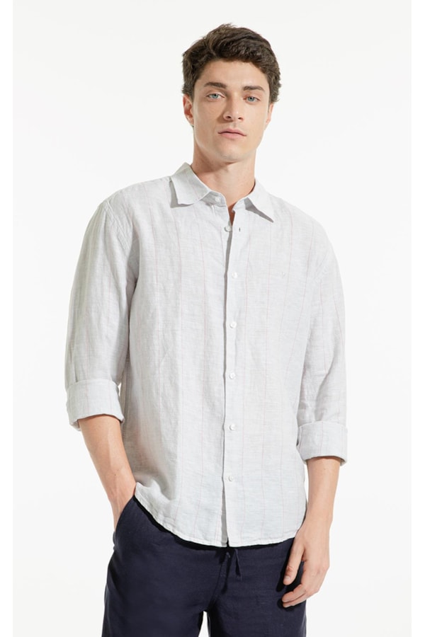 Camisa Linho Palm Cinza Claro