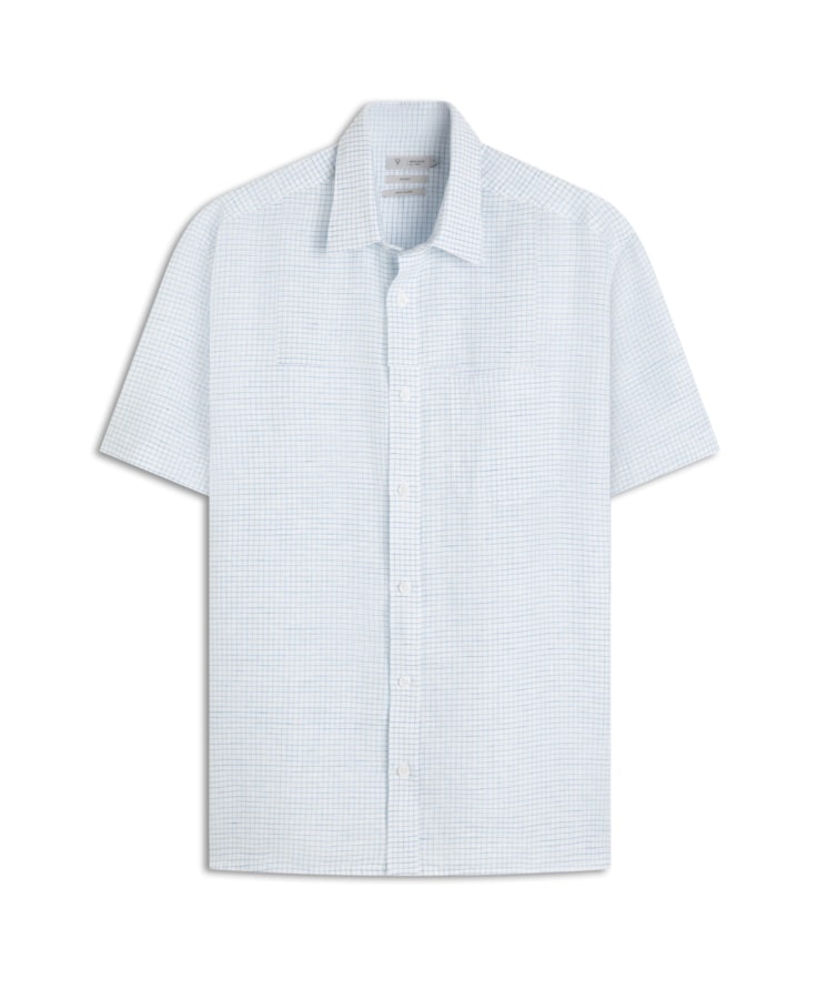 Camisa Linho Shangai Xadrez Azul Claro