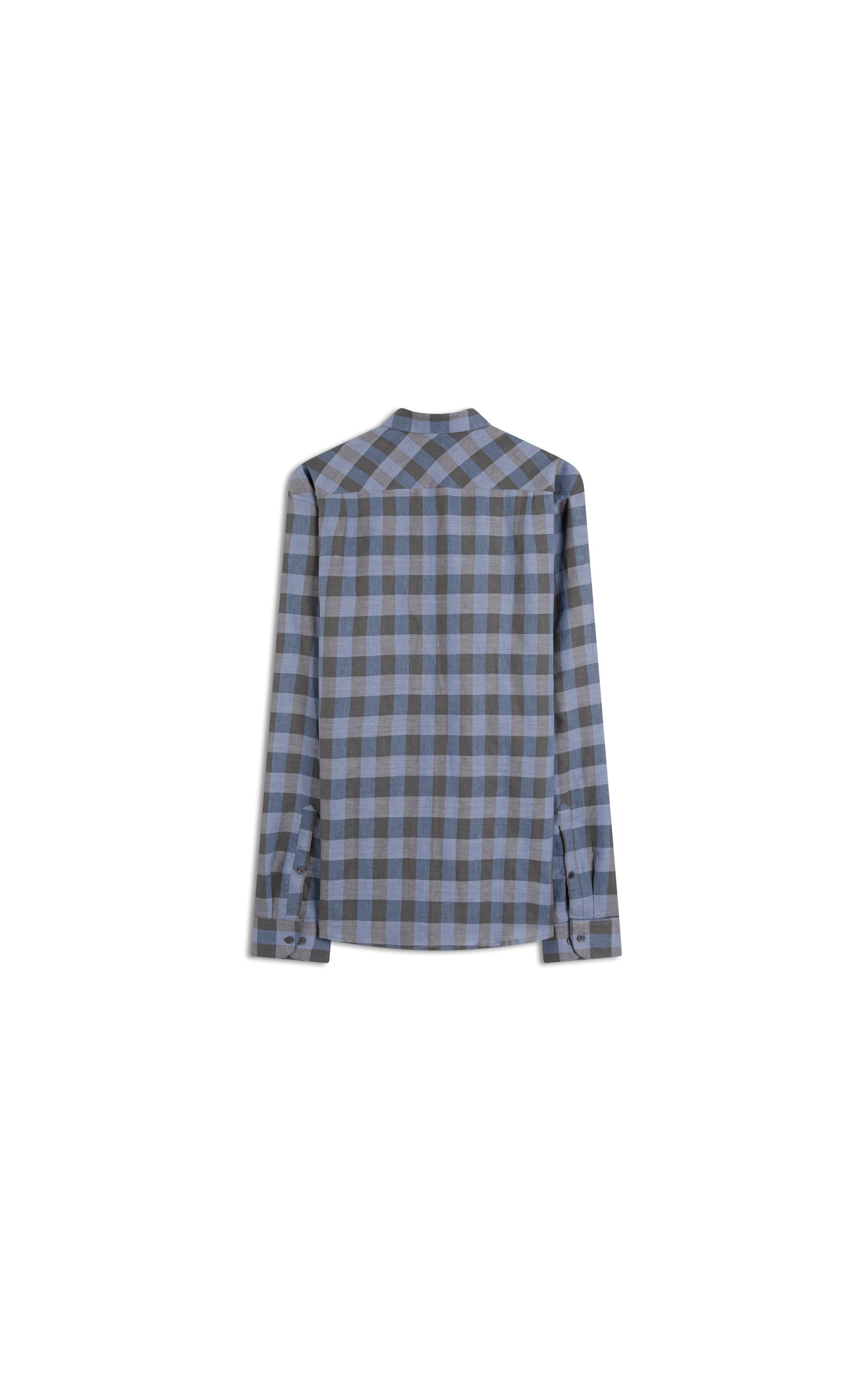 Camisa Linho Ston Plaid Clsc Nw Ita Azul Bic