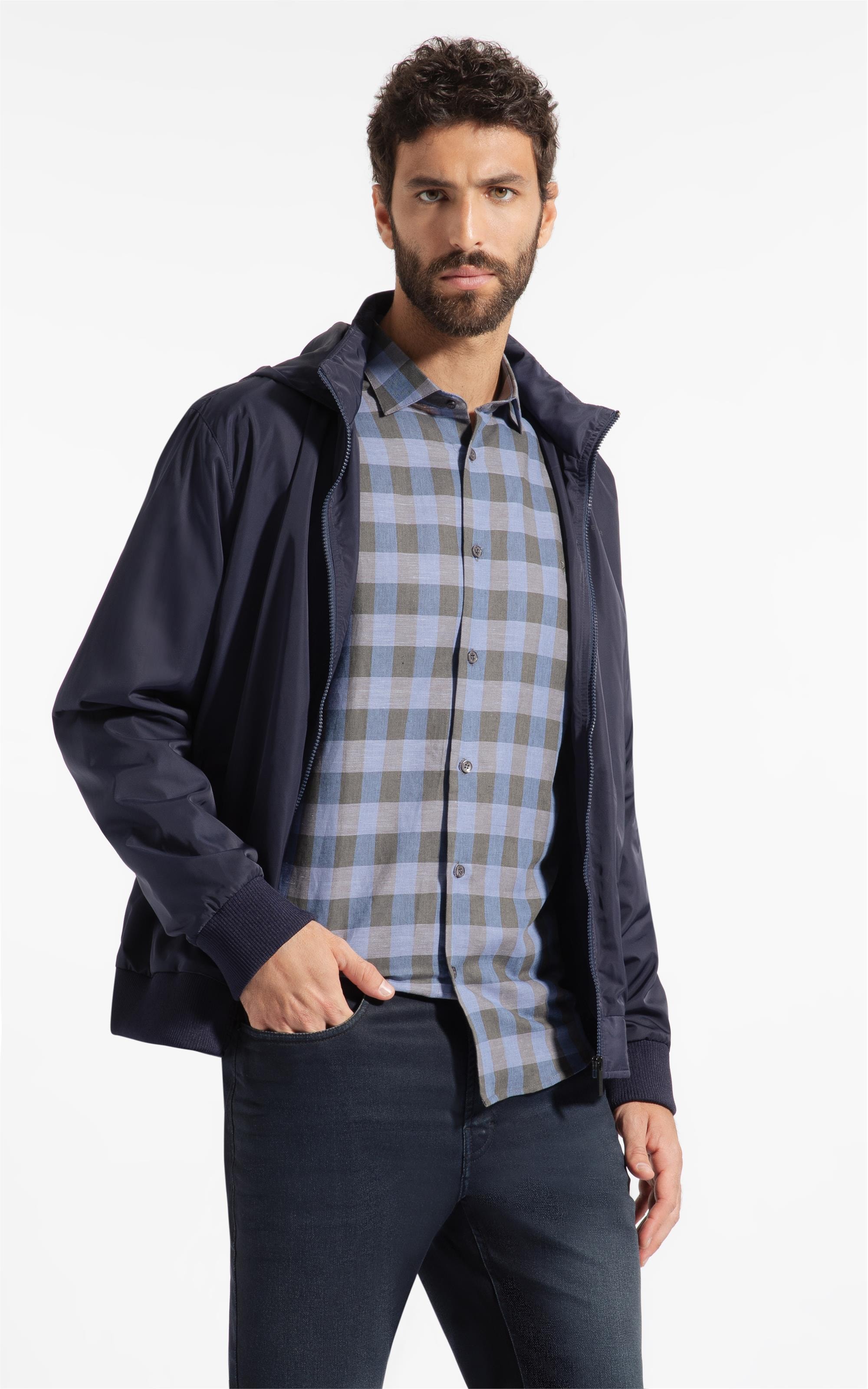 Camisa Linho Ston Plaid Clsc Nw Ita Azul Bic