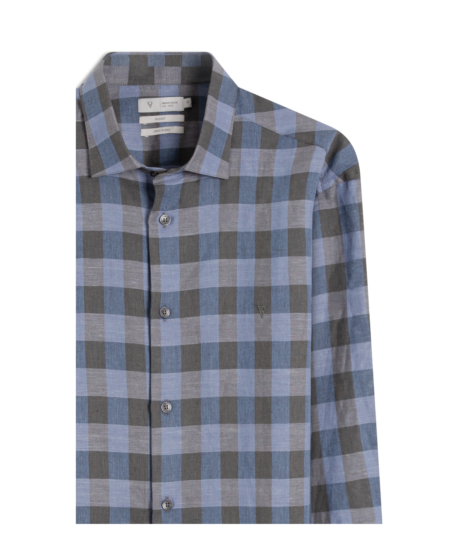 Camisa Linho Ston Plaid Clsc Nw Ita Azul Bic