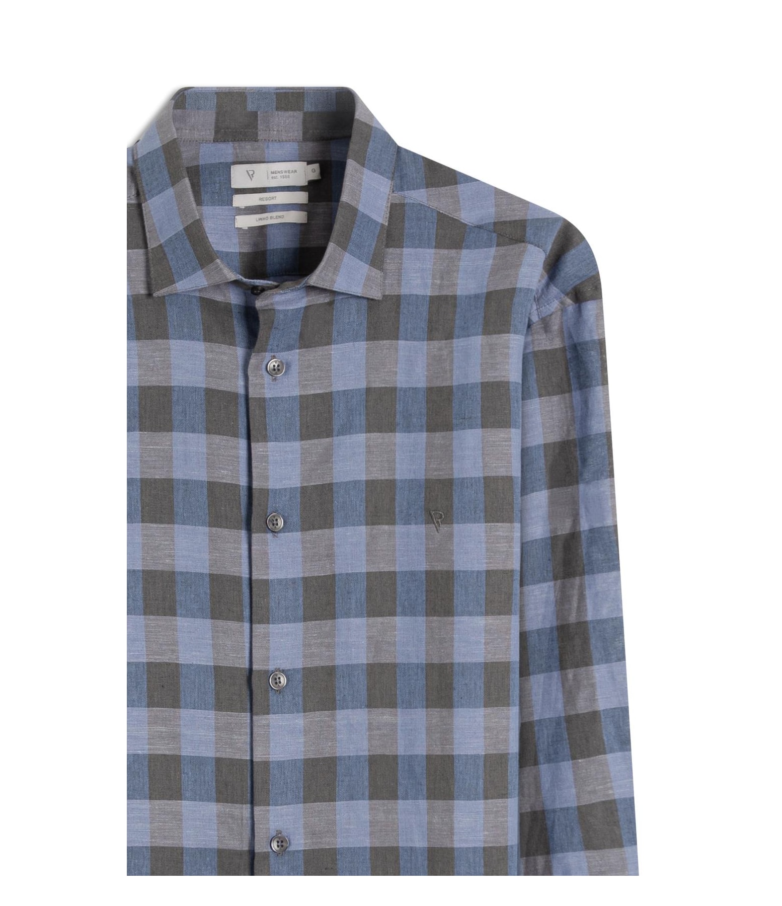Camisa Linho Ston Plaid Clsc Nw Ita Azul Bic