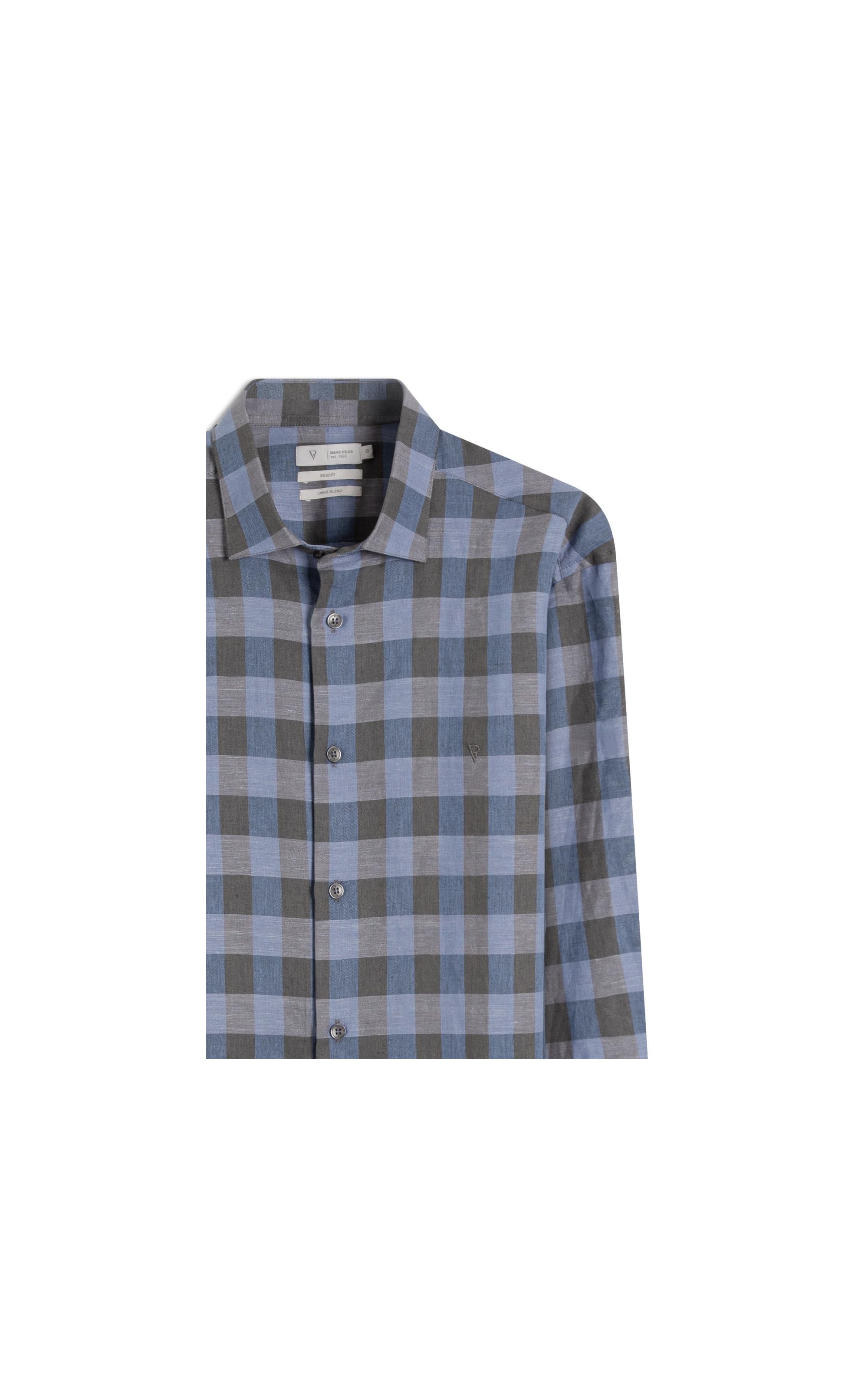 Camisa Linho Ston Plaid Clsc Nw Ita Azul Bic