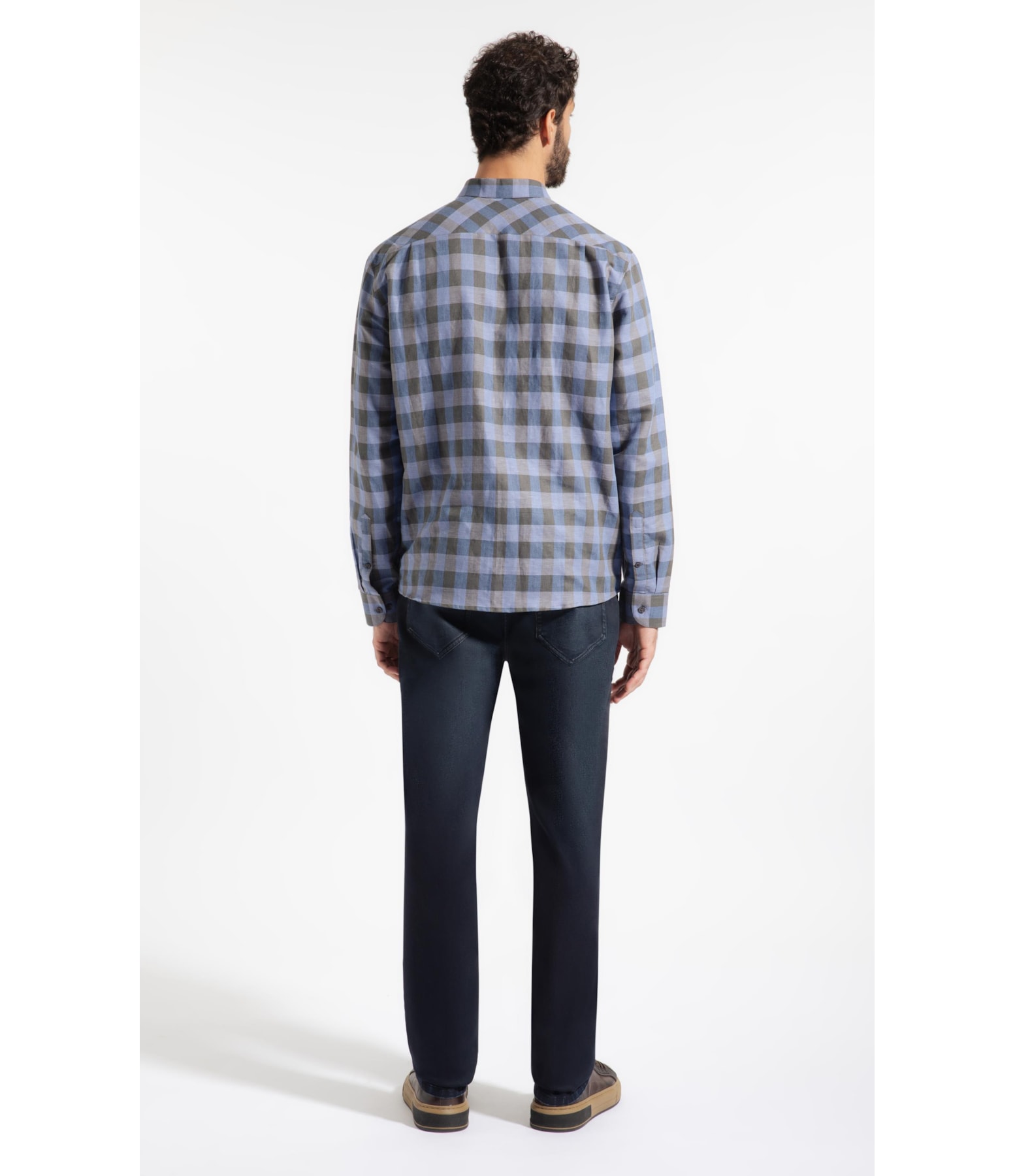 Camisa Linho Ston Plaid Clsc Nw Ita Azul Bic