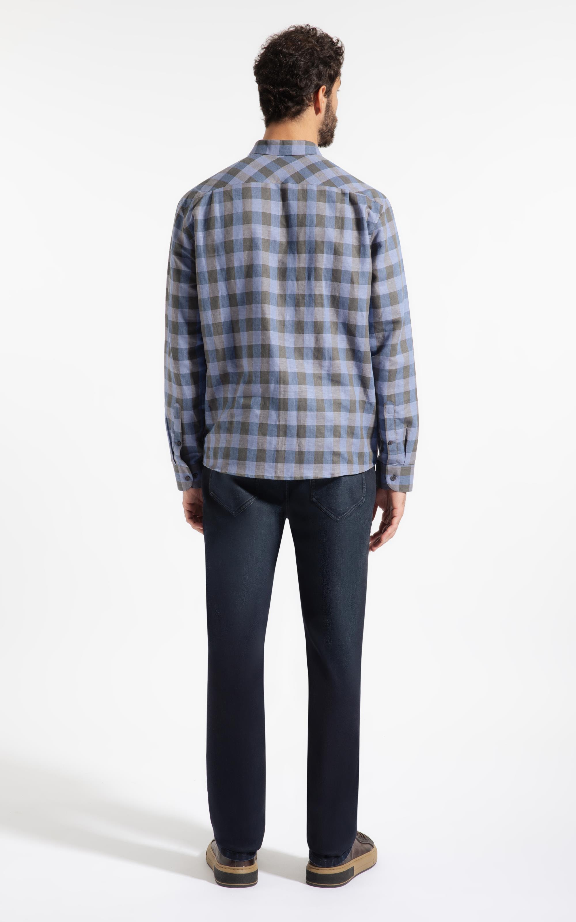 Camisa Linho Ston Plaid Clsc Nw Ita Azul Bic