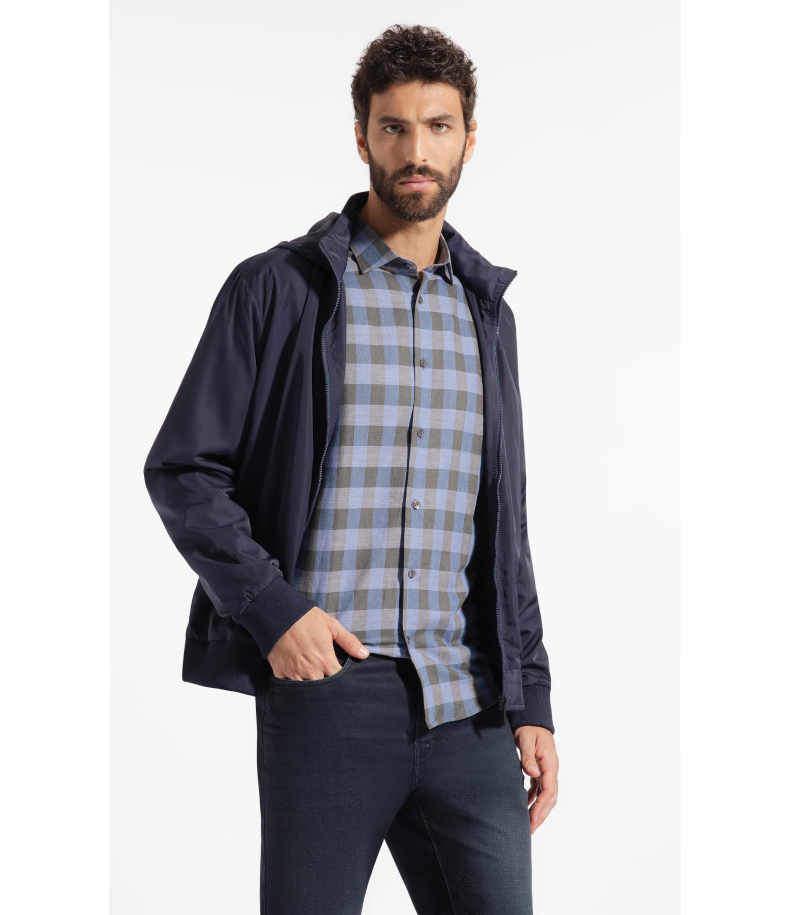 Camisa Linho Ston Plaid Clsc Nw Ita Azul Bic
