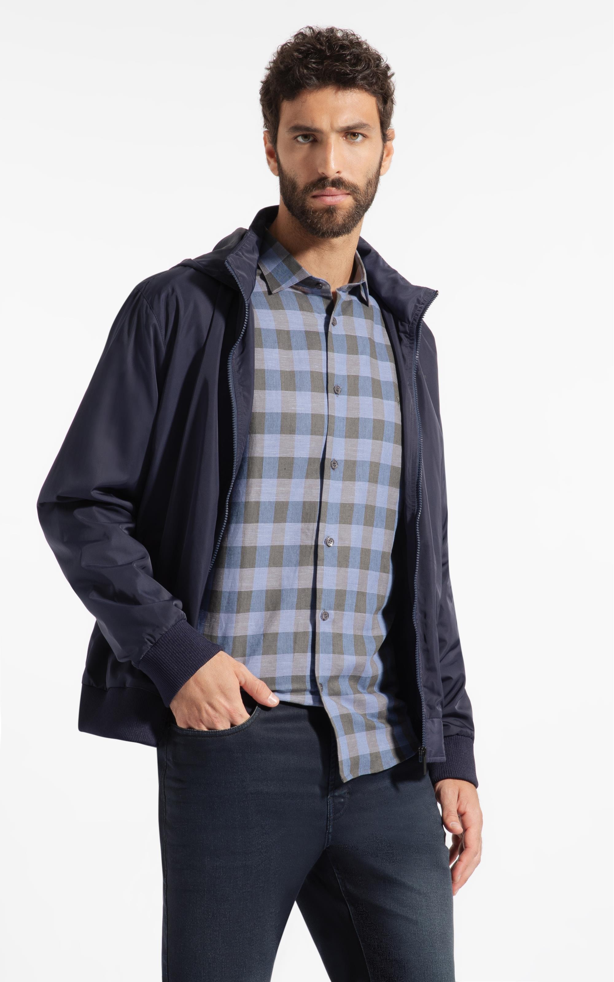 Camisa Linho Ston Plaid Clsc Nw Ita Azul Bic