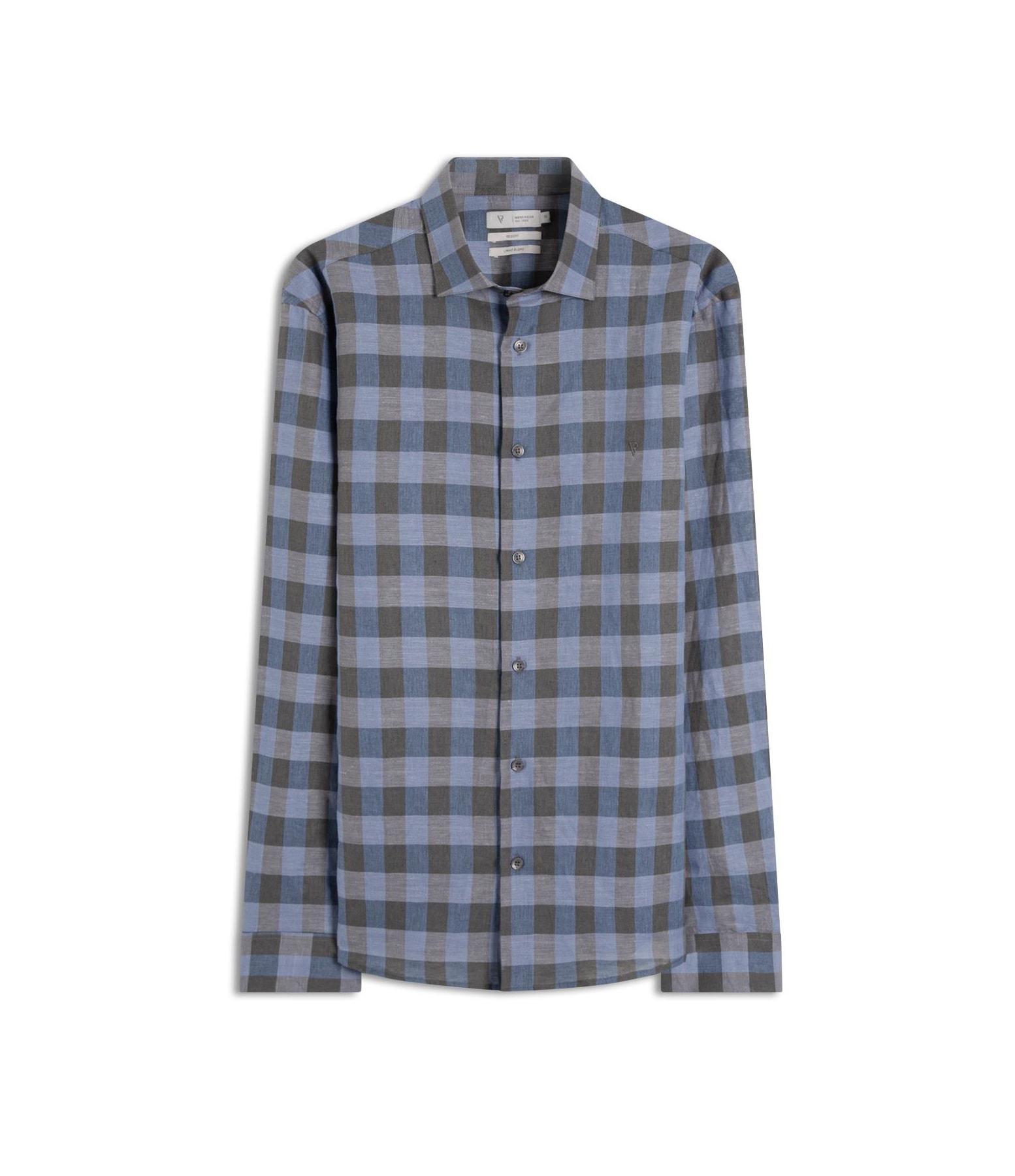 Camisa Linho Ston Plaid Clsc Nw Ita Azul Bic