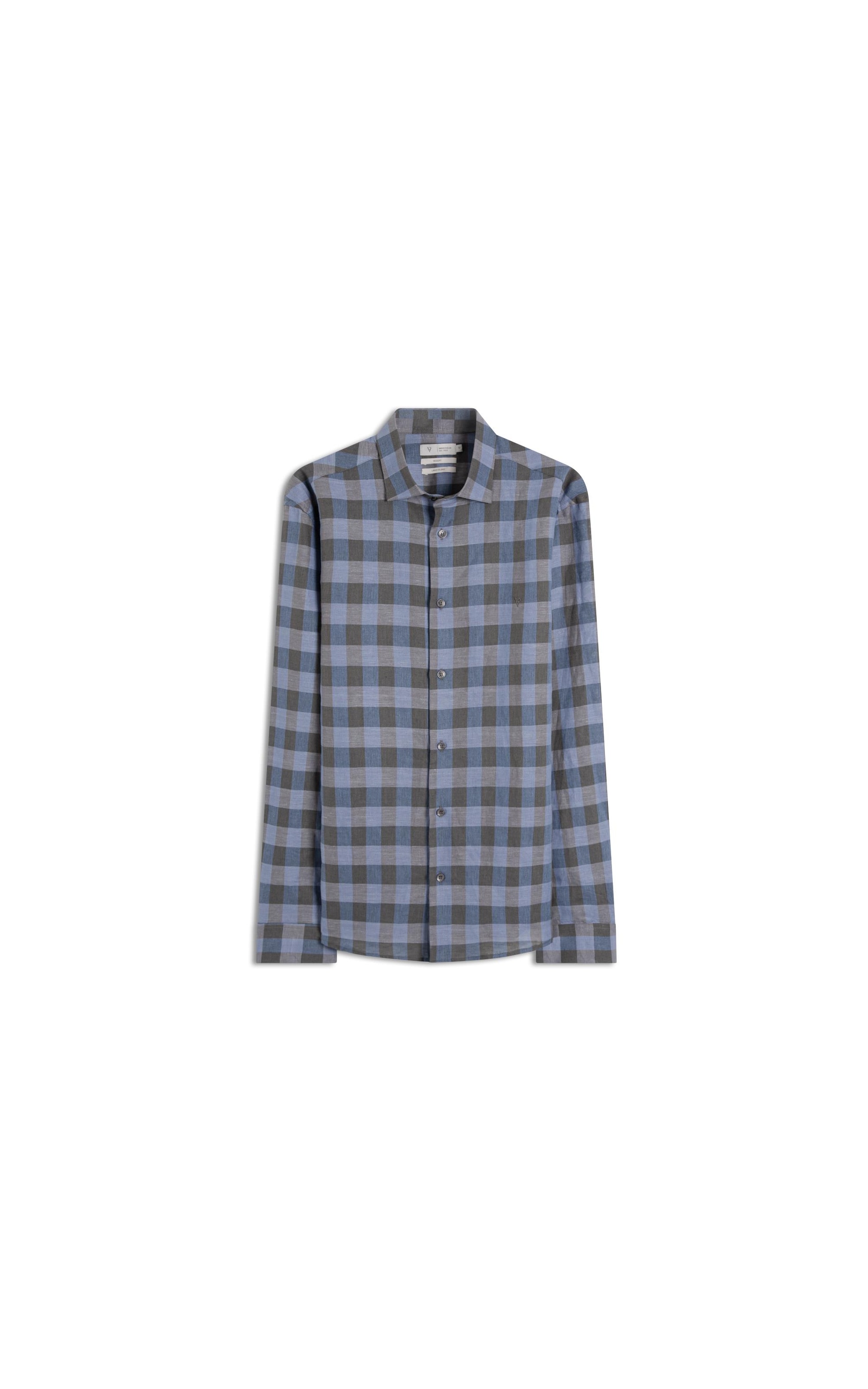 Camisa Linho Ston Plaid Clsc Nw Ita Azul Bic