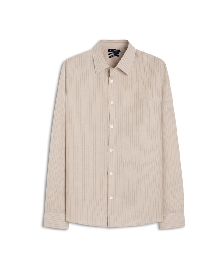 Camisa Linho Stripes Classic New Italian Areia