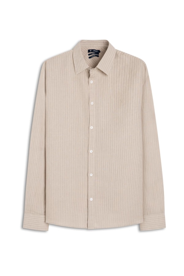 Camisa Linho Stripes Classic New Italian Areia