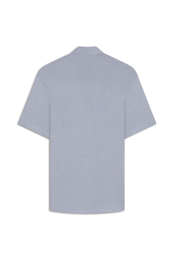 Camisa Linho Telin Fio Tinto Xadrez Azul Bic